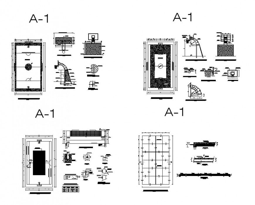 Sports football play-ground detail 2d view layout plan in autocad format