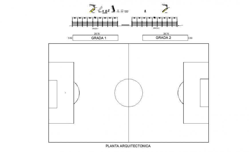 Sports ground architecture plan and net installation cad drawing details dwg file