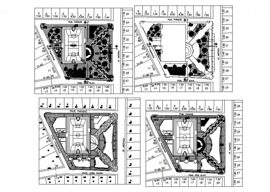 Sports ground landscaping structure and plan cad drawing details dwg file