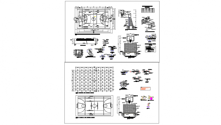 Sports ground plan and constructive landscaping structure cad drawing details dwg file