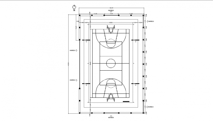 Sports ground plan and landscaping structure details dwg file