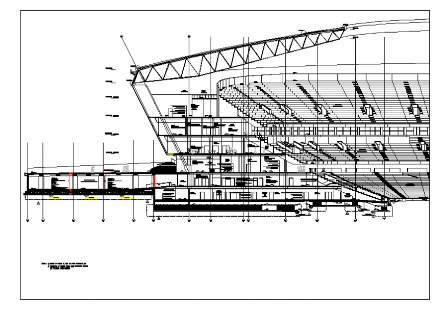 Sports ground stadium facade sectional details dwg file