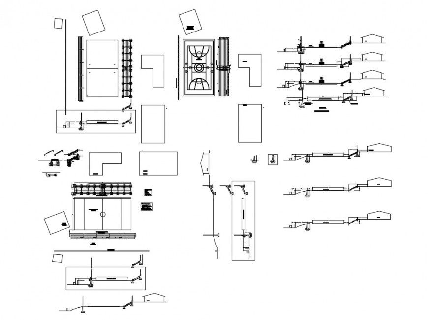 Sports ground structure and landscaping details dwg file