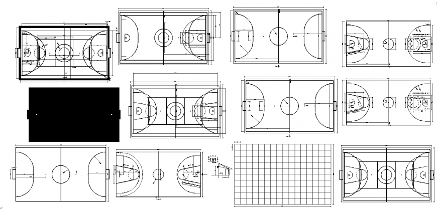 Sports grounds multiple plan and landscaping structure cad drawing details dwg file
