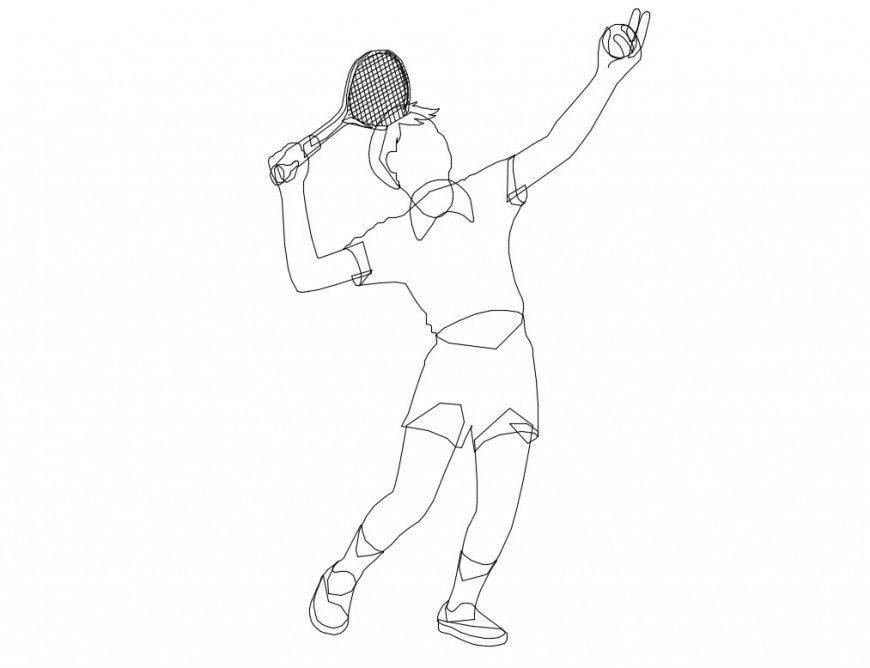 Sports man with racket elevation block cad drawing details dwg file