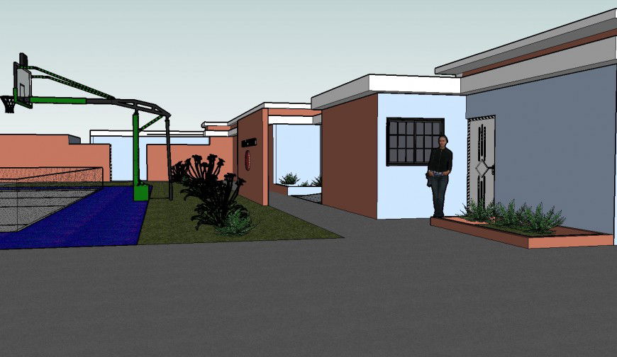 Sports outdoor area 3d drawing details dwg file