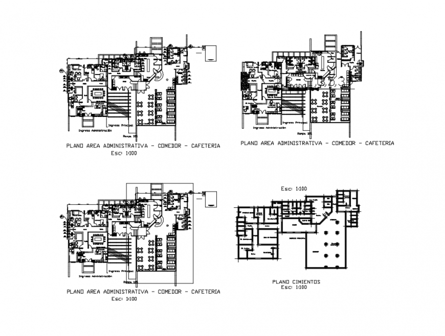 Sports park flat administrative area, dining room, cafeteria plan details dwg file
