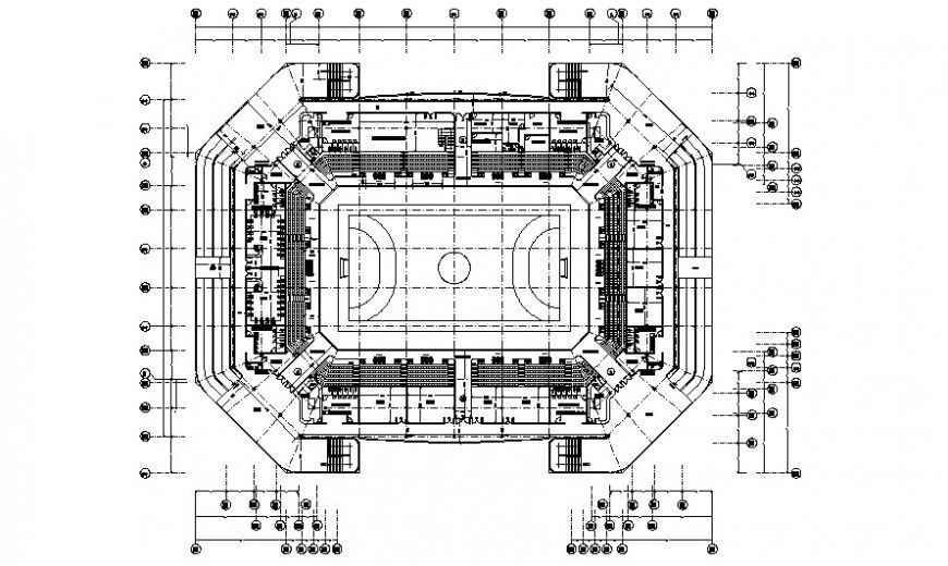 Sports play area details center building drawing in AutoCAD