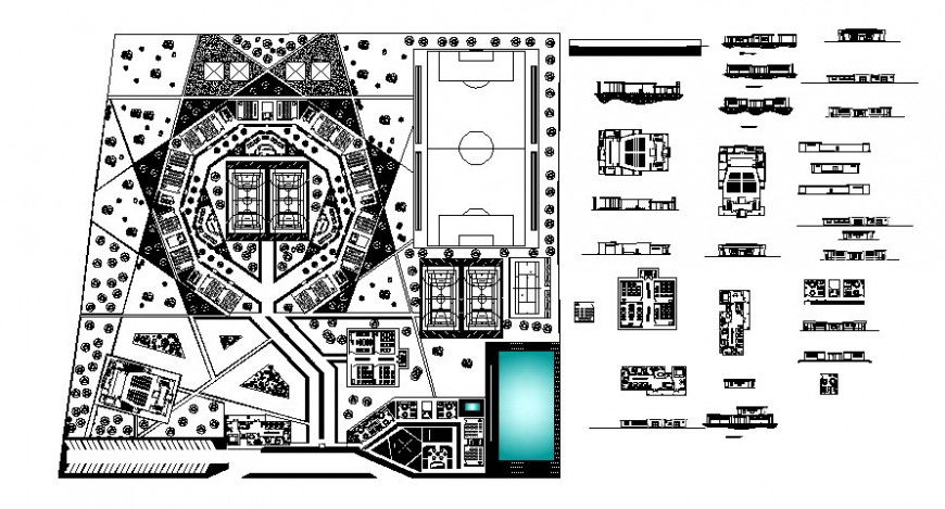 Sports play area drawings details 2d view work plan and elevation autocad file