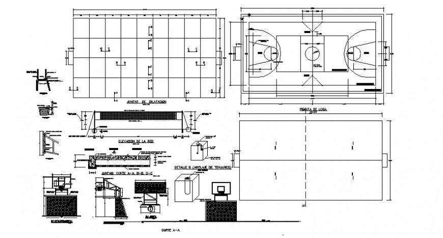 Sports play ground area details work plan 2d view autocad file