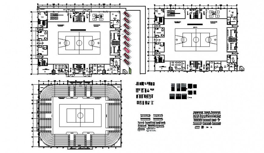 Sports playground area detailing drawings 2d view plan in autocad