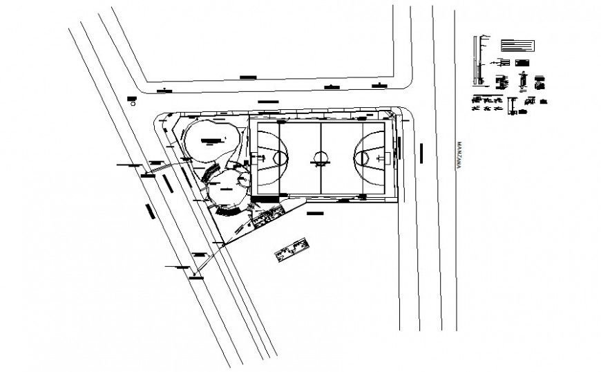 Sports playground area of basketball court ground autocad file