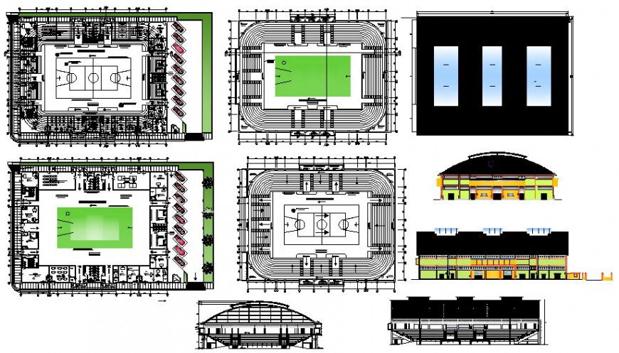Sports playground details plan and elevation autocad file