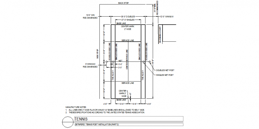Sports playground of tennis playground with necessary dimension dwg file