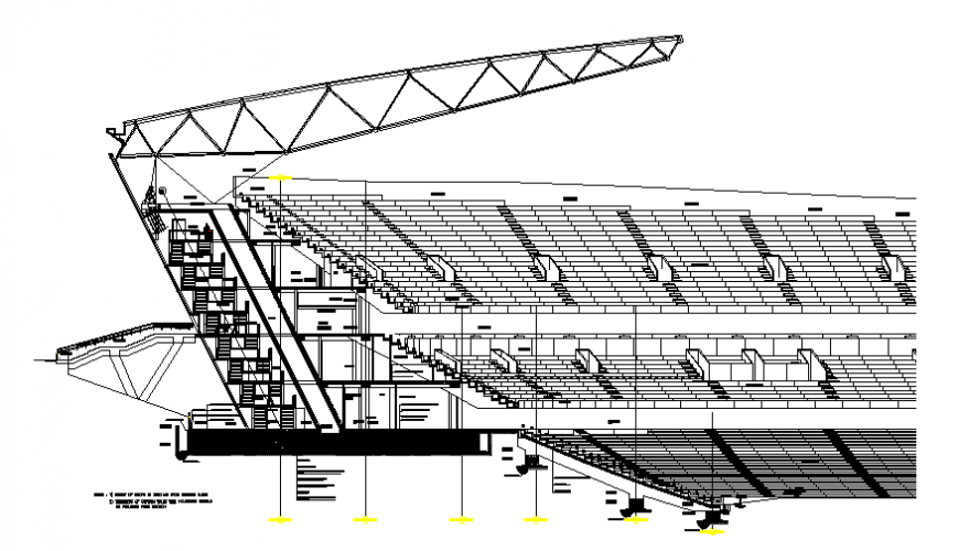 Sports stadium back sectional details dwg file