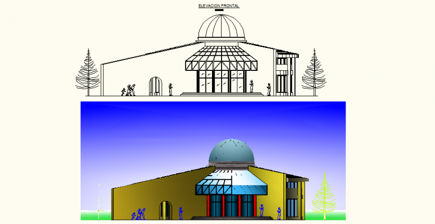 Sports villa front elevation drawing in dwg AutoCAD file.