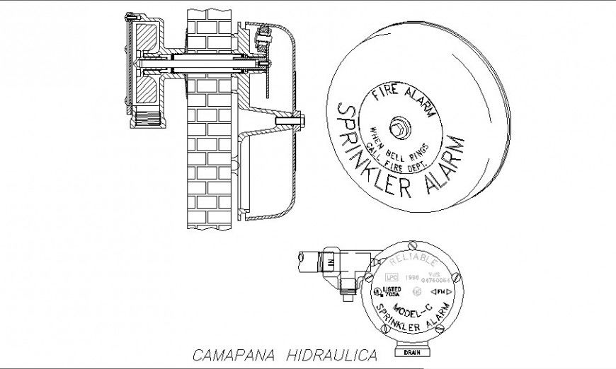 Sprinkler alarm-fire alarm of hydraulic system details dwg file