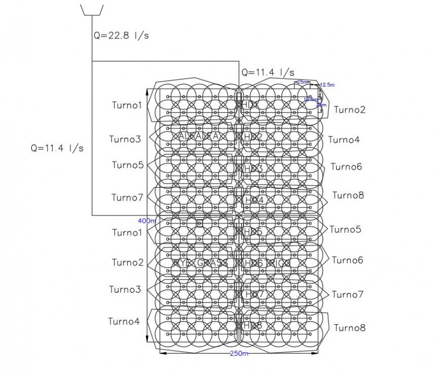 Sprinkler Irrigation System Plan Layout in DWG Format