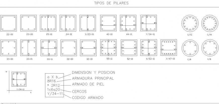 Square and round pillar drawing in dwg file.
