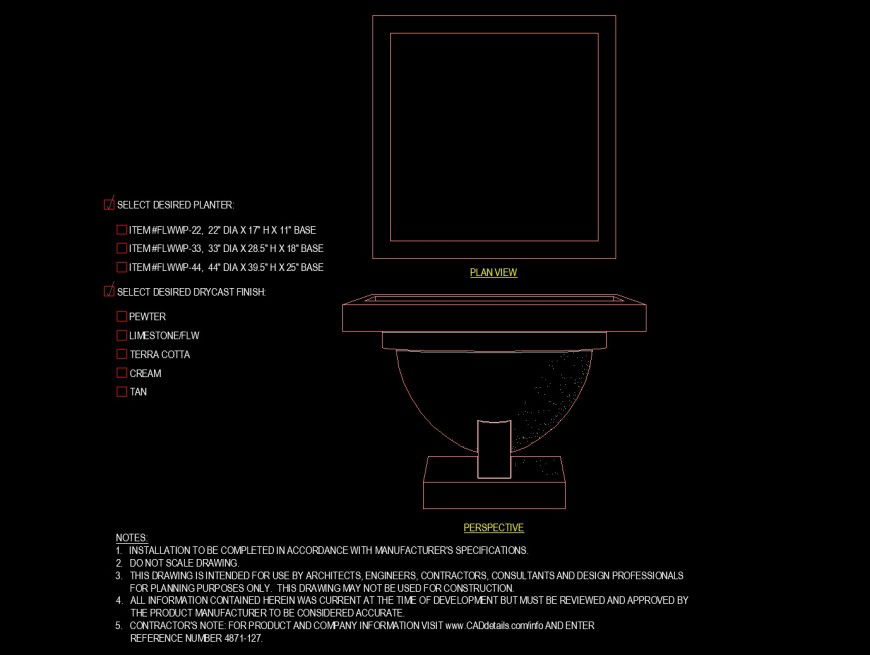 Square and round shape planter drawing in dwg file.