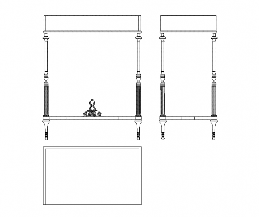 Square dining table front, side and top elevation cad drawing details dwg file