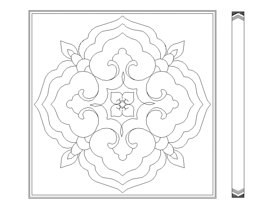 Square floral pattern tile block cad drawing details dwg file