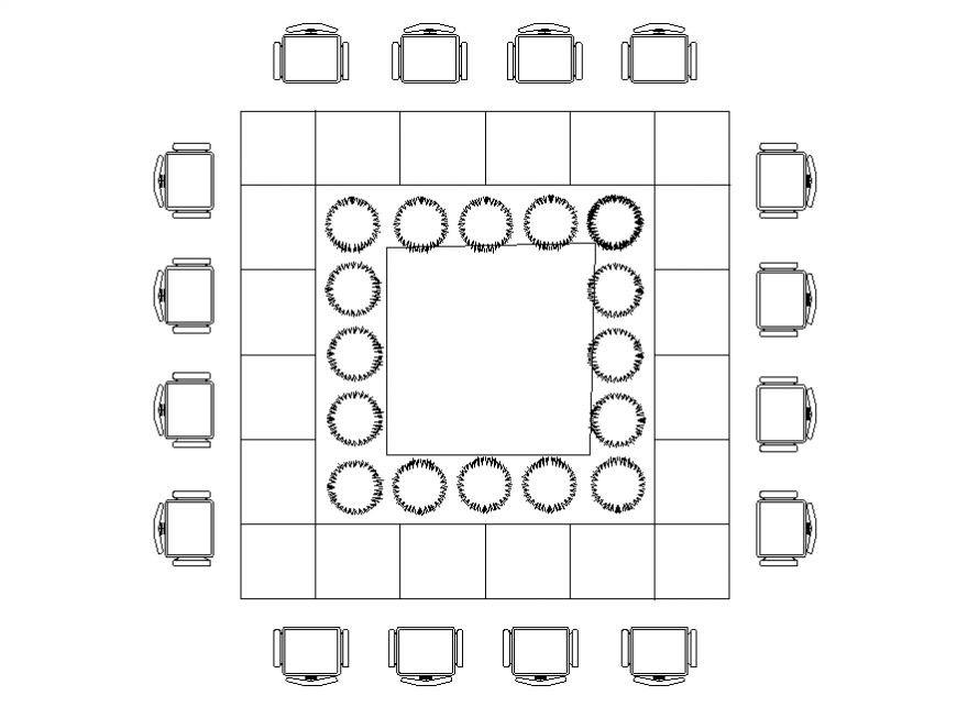 Square Conference Table 2D CAD Design for Workspaces