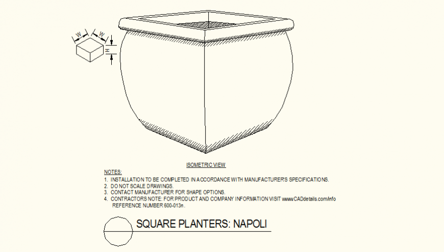 Square oval shaped side planters pot detail layout plan