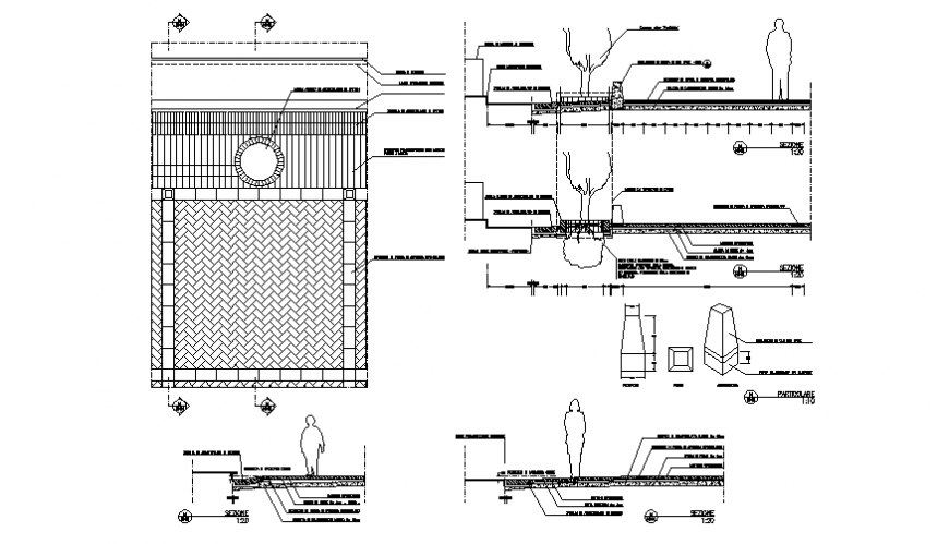 Square paving plan, elevation and section autocad file