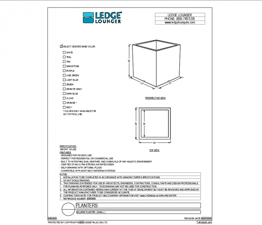 Square planter for garden cad block design dwg file
