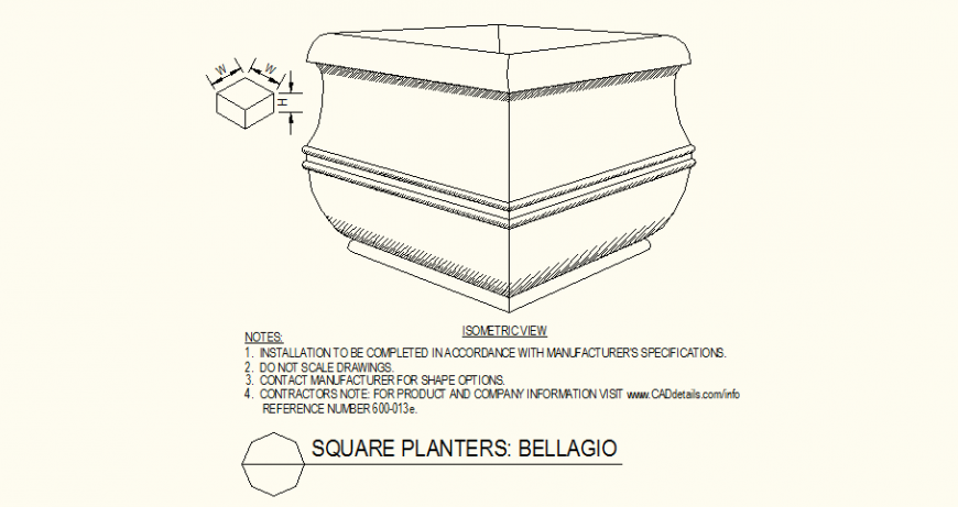 Square planters Bellagio pot detail layout plan