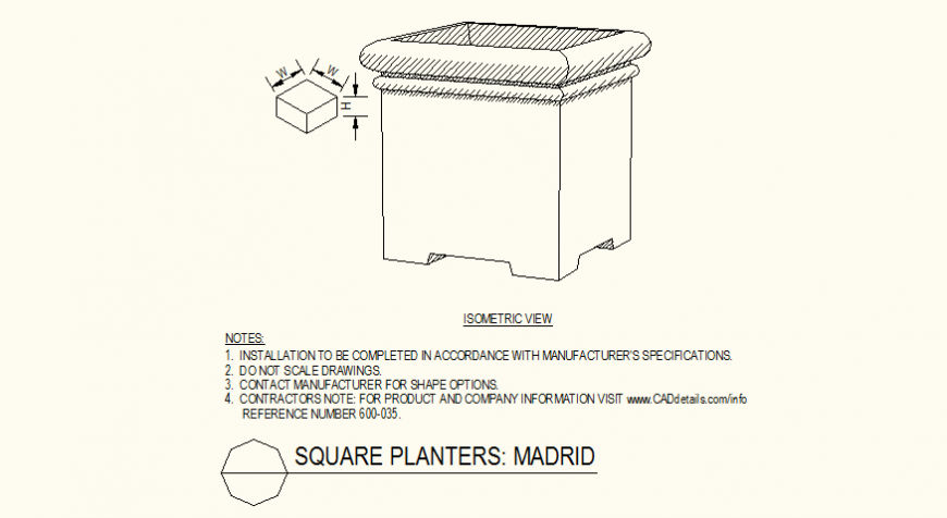 Square planters Madrid shaped detail dwg file