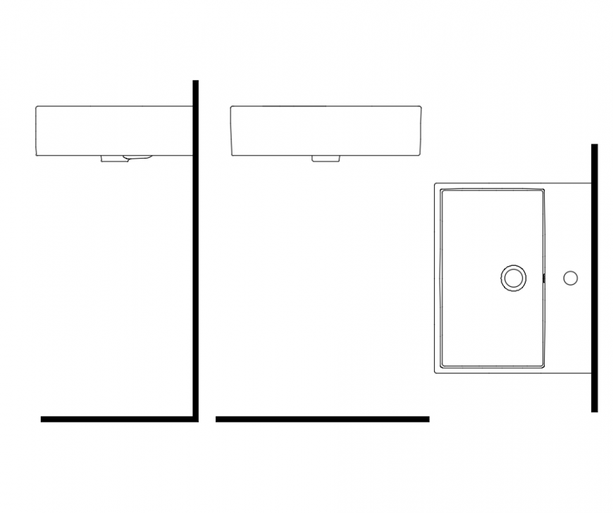 Square shape bathroom wash basin cad block design dwg file