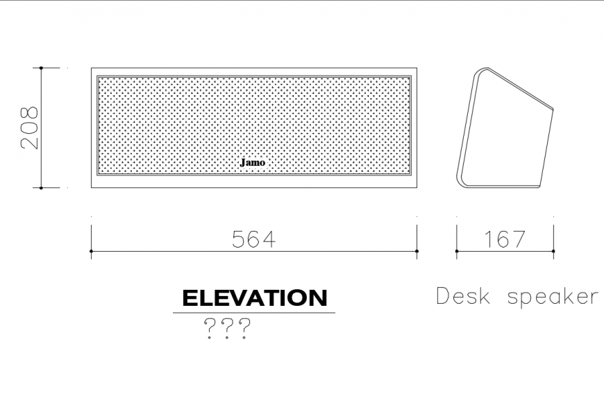 Square shape desk speaker front and side elevation view cad blocks design dwg file