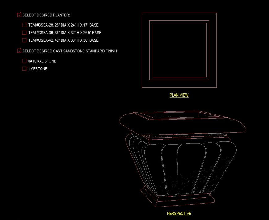 Square shape planter drawing in dwg file.