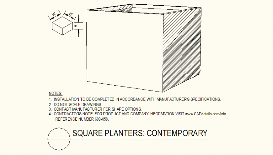 Square shaped contemporary planters detail layout plan