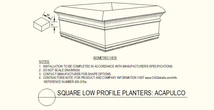 Square shaped low profile planters detail dwg file