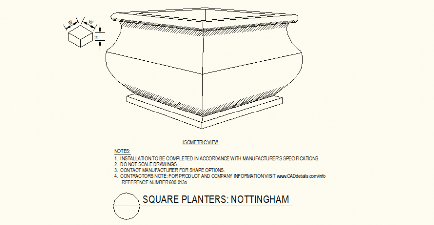 Detailed 2D AutoCAD Drawing of Square Planters with Curved Sides