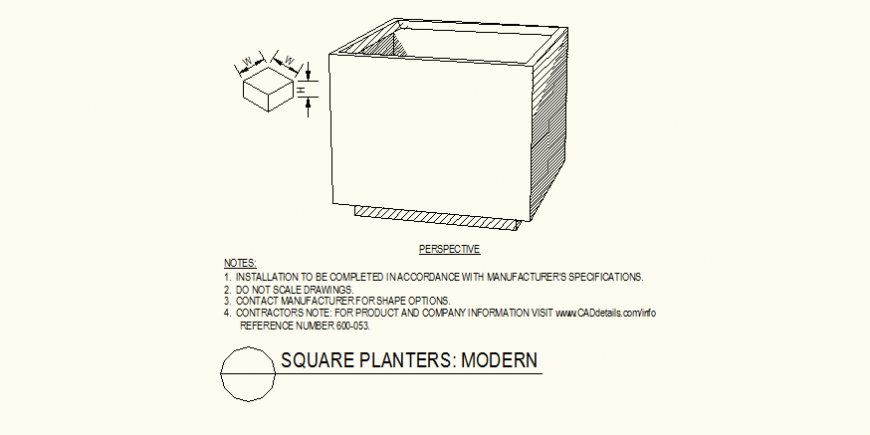 Square shaped planters detail design autocad file