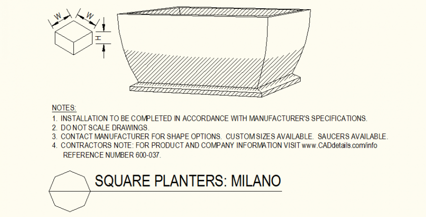 Square shaped planters Milano detail dwg file