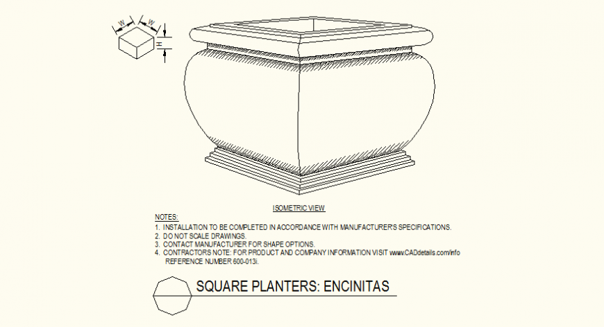 Square shaped planters oval side detail plan autocad file