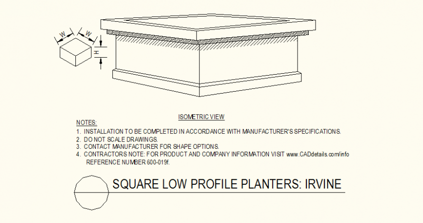 Square shaped pot planters detail dwg file