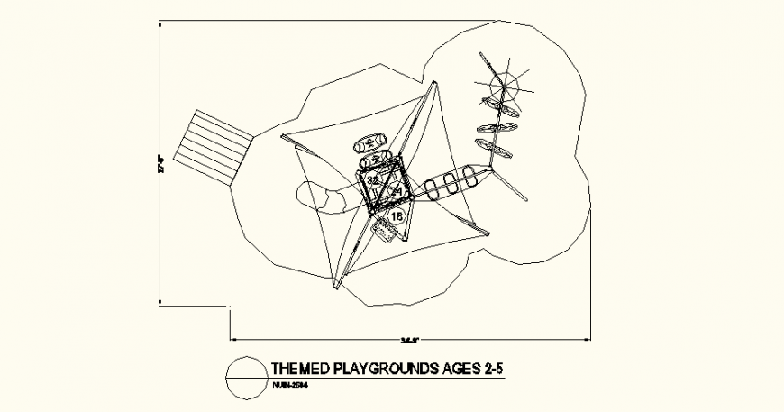 Square shaped themed small park detail autocad file