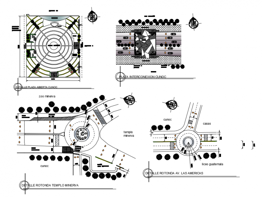 Square theme park landscaping structure cad drawing details dwg file
