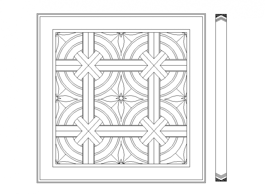 Square tile front and side elevation cad block details dwg file