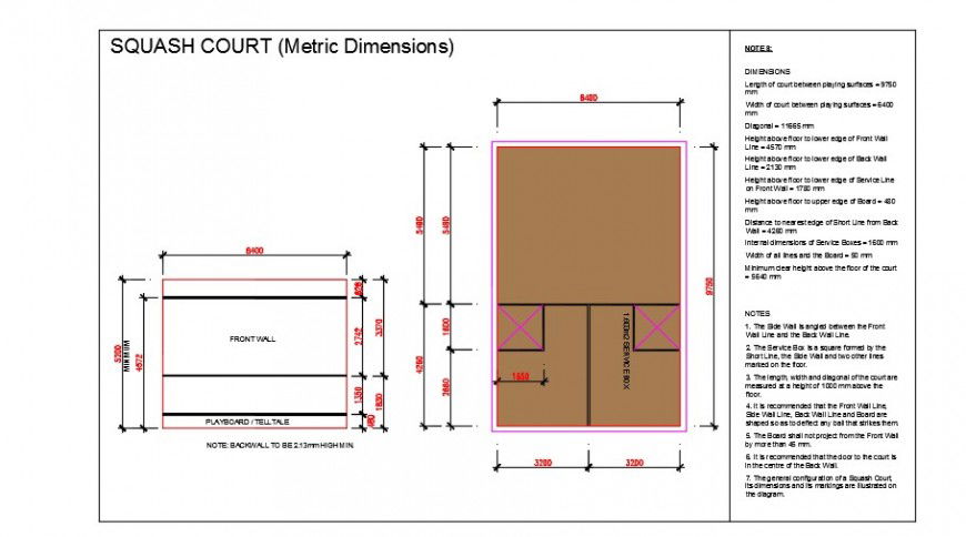 Squash Court CAD DWG Top View Plan for Sports Facility Design