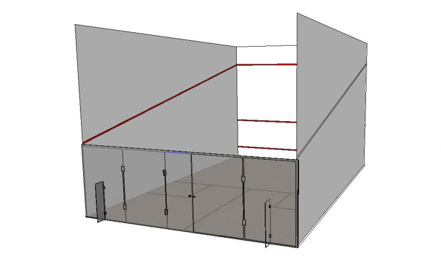 Squash sports court building 3d model cad drawing details skp file
