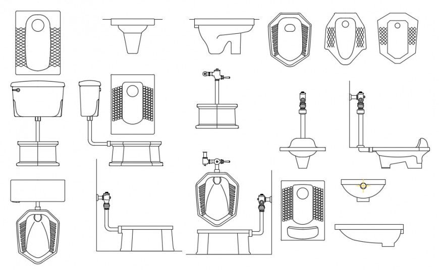 Squat toilet sheet and flush tank blocks drawing details dwg file