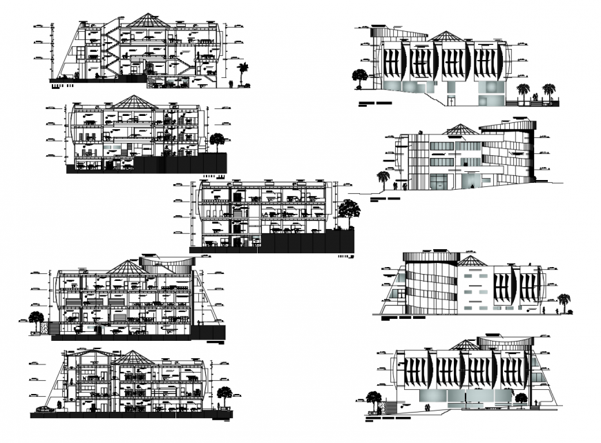 St. Martin university building all sided elevation and section drawing details dwg file