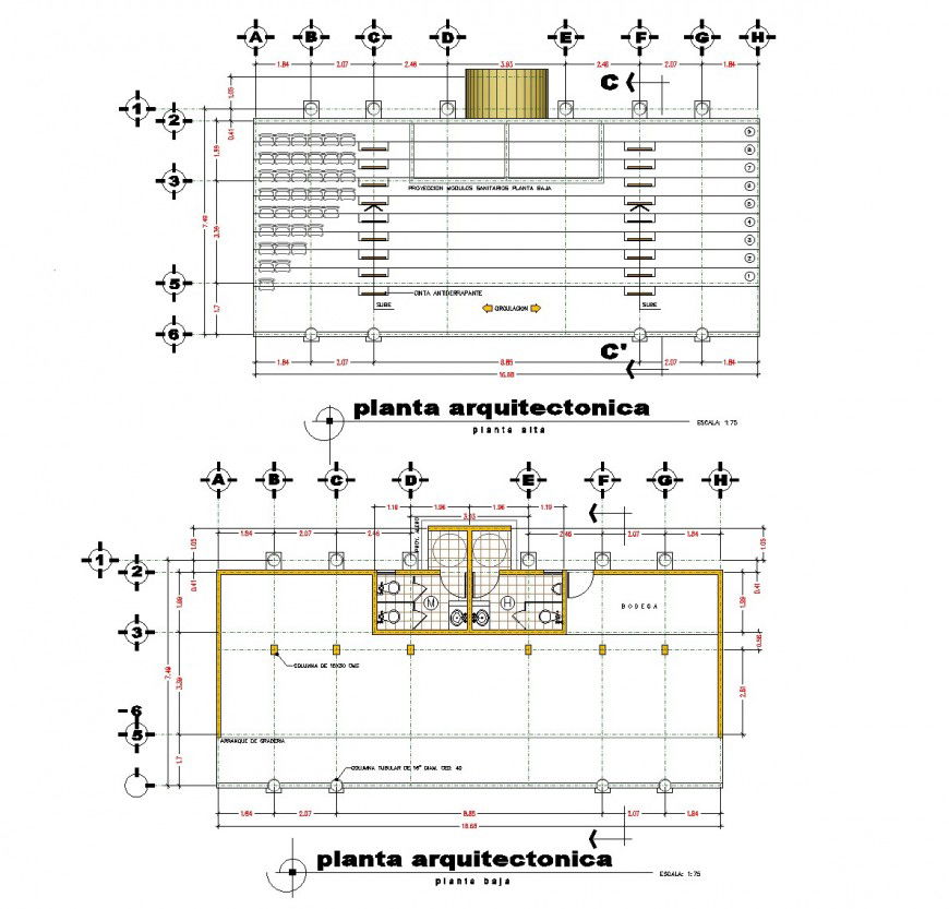 Stadium detail plan and elevation dwg file